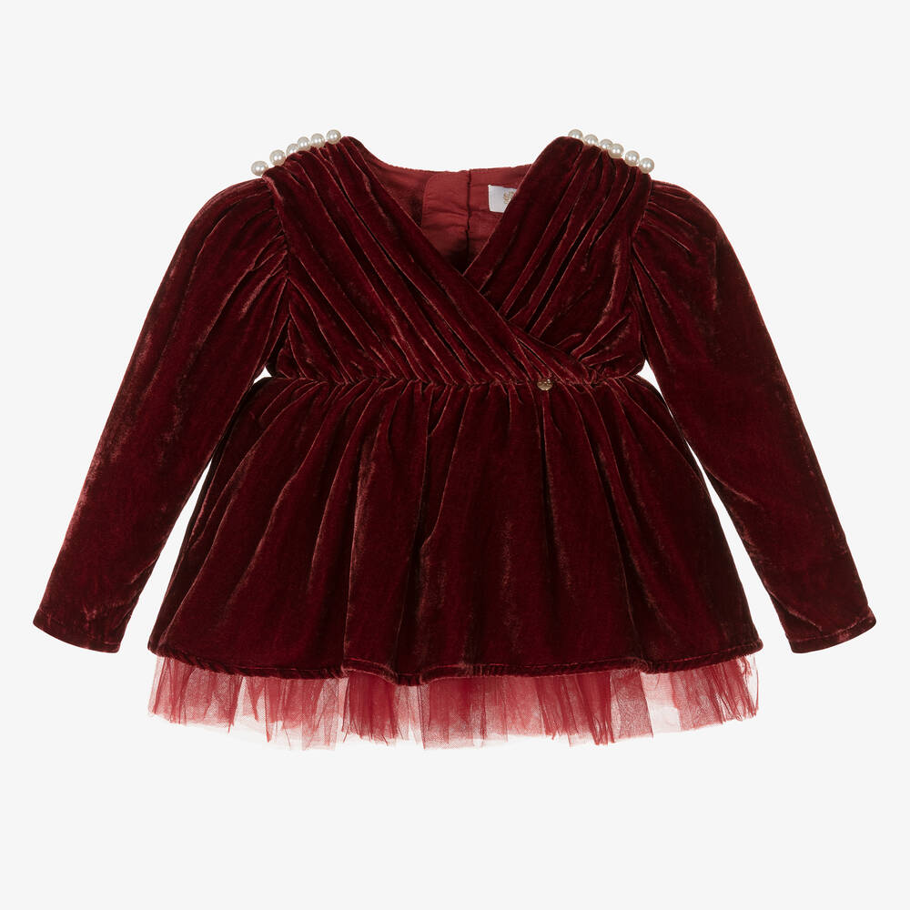 Le Mu-Baby Girls Red Velvet Dress | Childrensalon Outlet