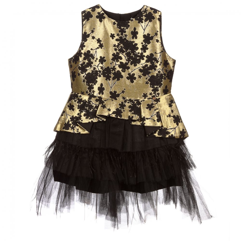 Le Mu - Black & Gold Jacquard Dress | Childrensalon