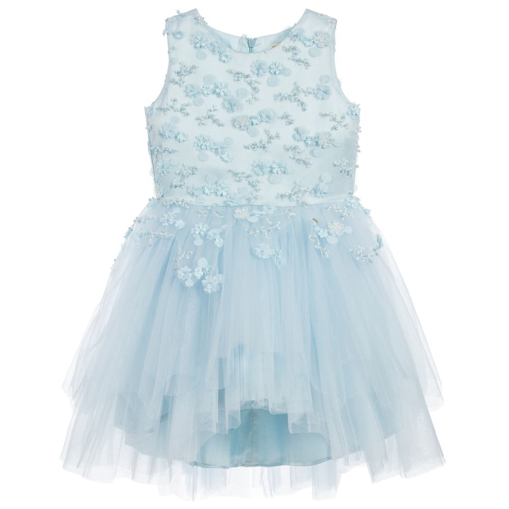 Le Mu - Blue Beaded Tulle Dress  | Childrensalon