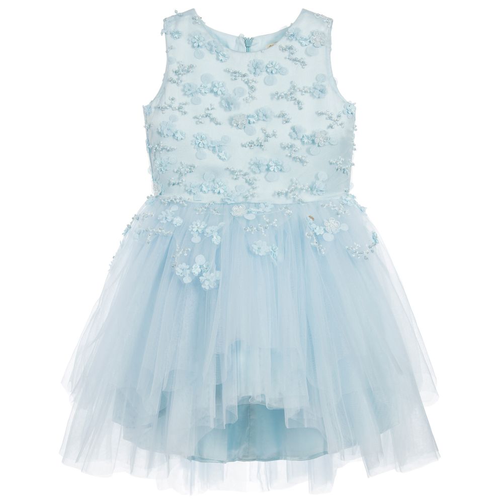 Le Mu-Blue Beaded Tulle Dress  | Childrensalon Outlet