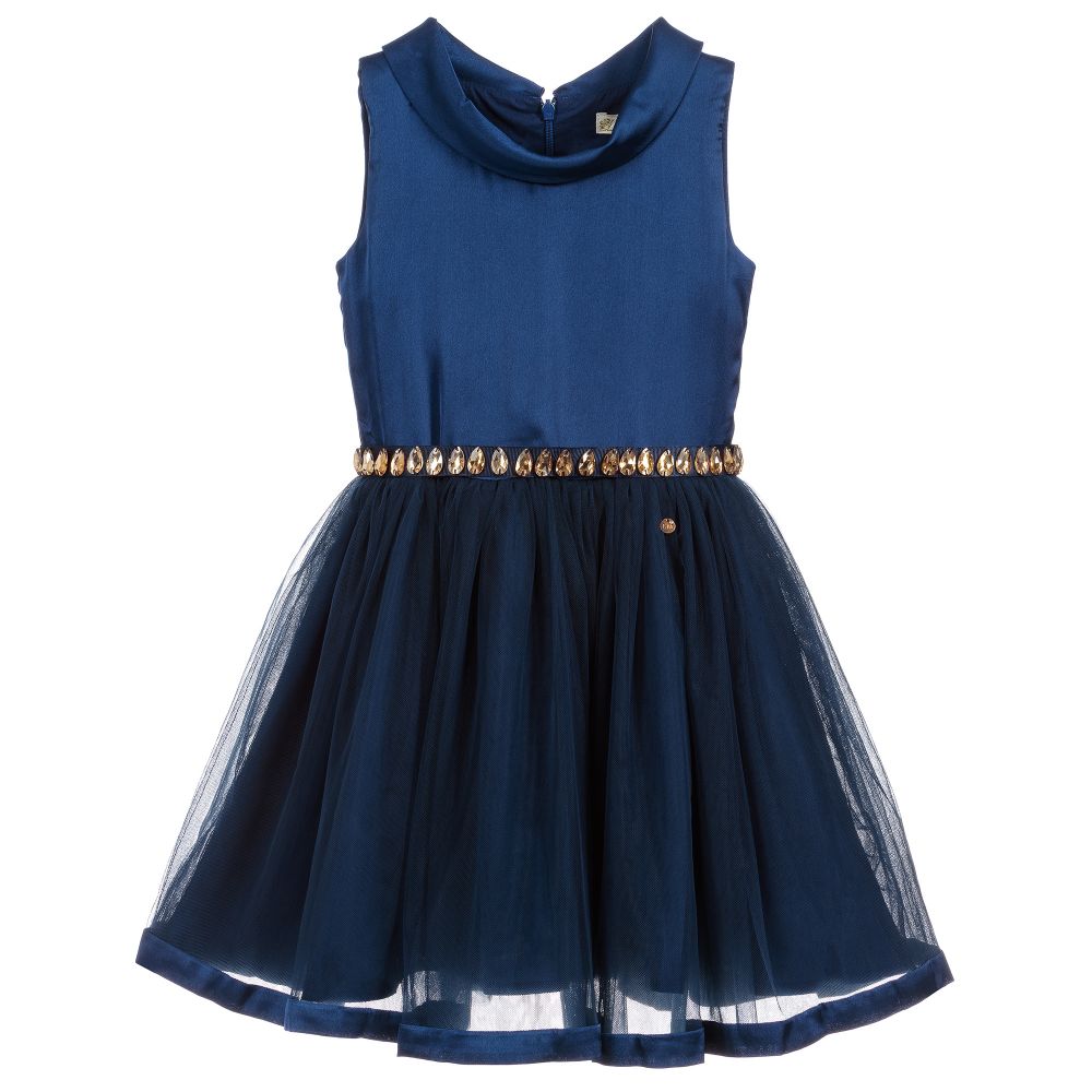 Le Mu - Blue Sateen & Tulle Dress | Childrensalon