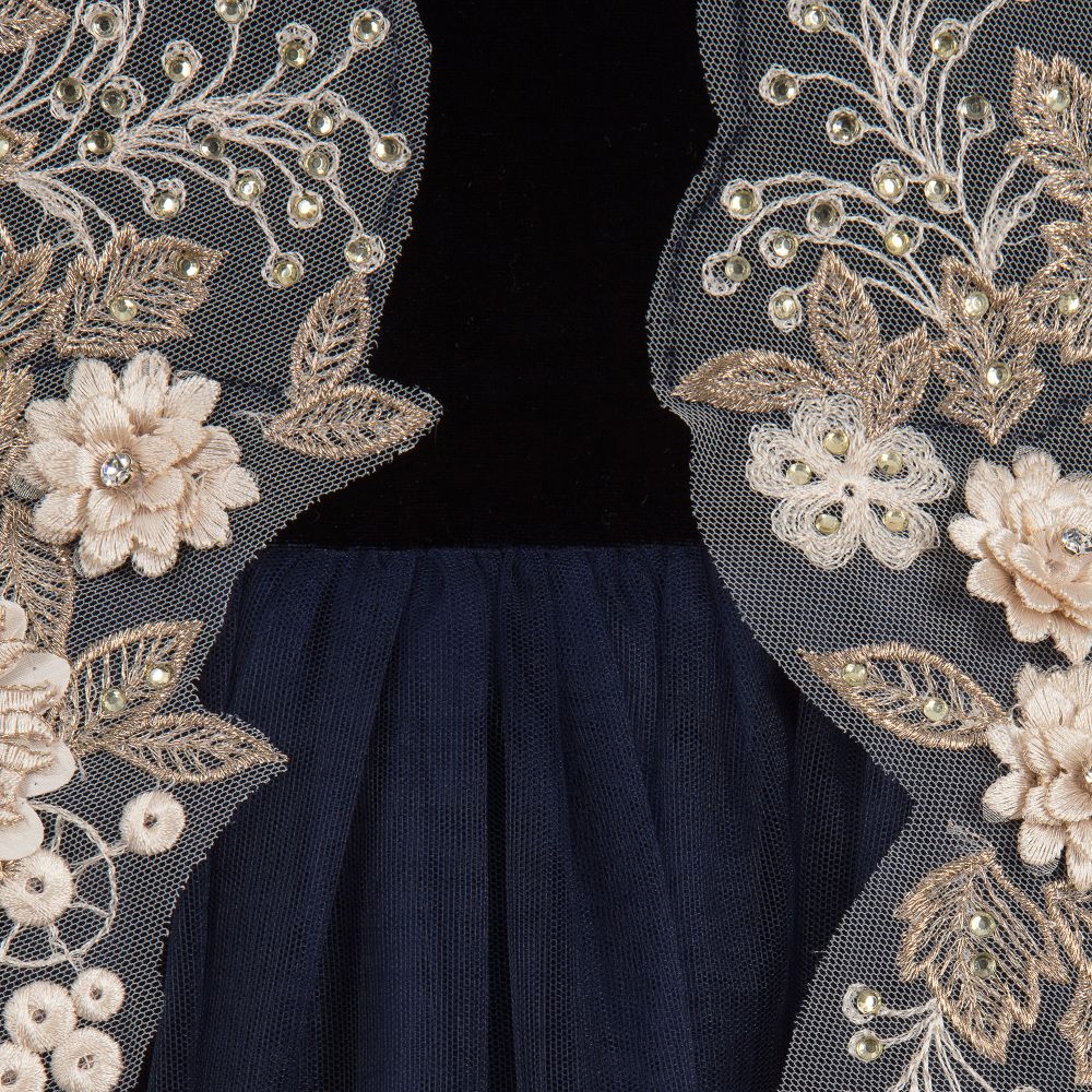 Le Mu-Blue Velvet & Tulle Dress | Childrensalon Outlet
