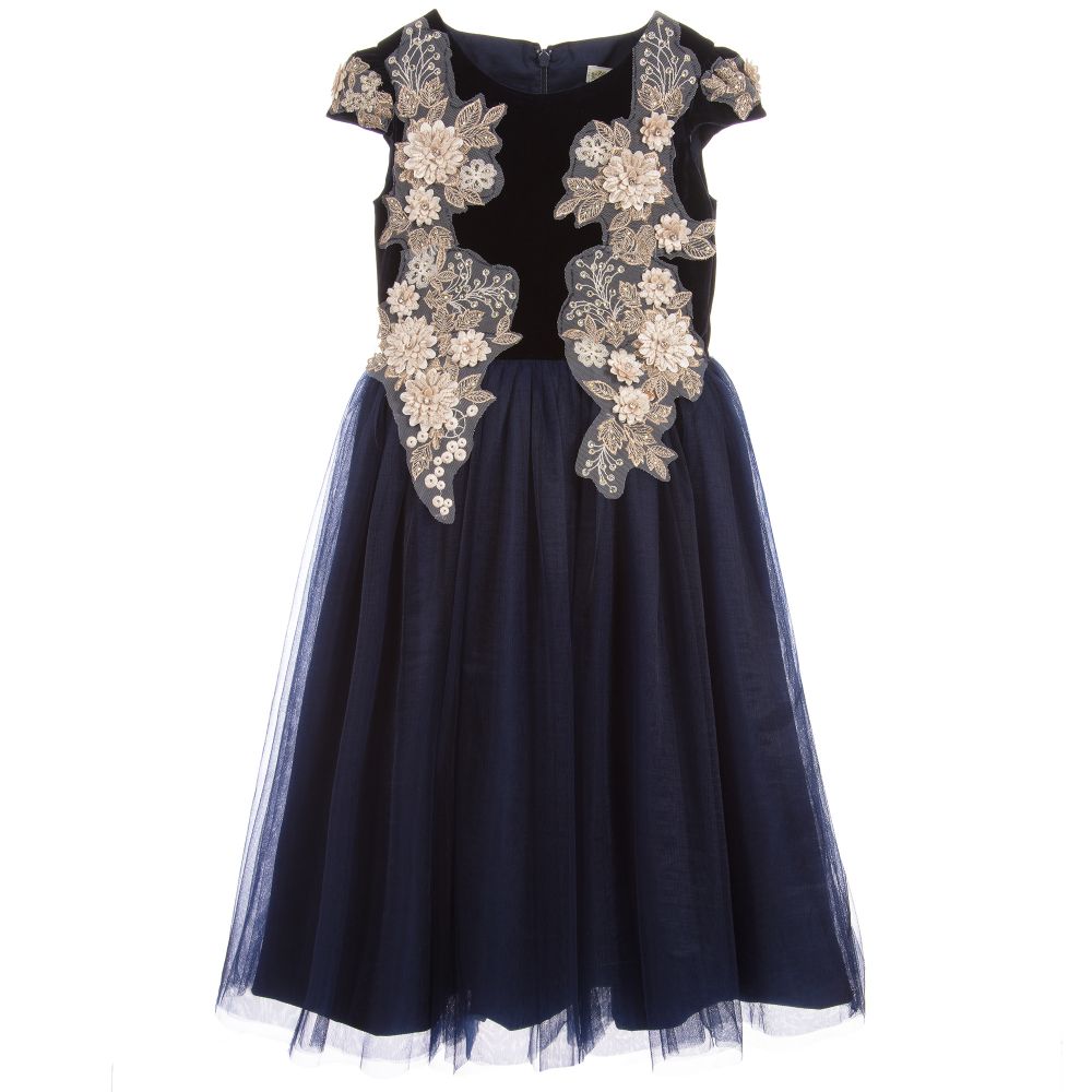 Le Mu - Blue Velvet & Tulle Dress | Childrensalon