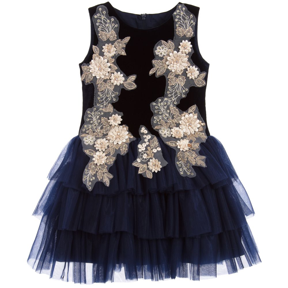 Le Mu - Blue Velvet & Tulle Dress | Childrensalon