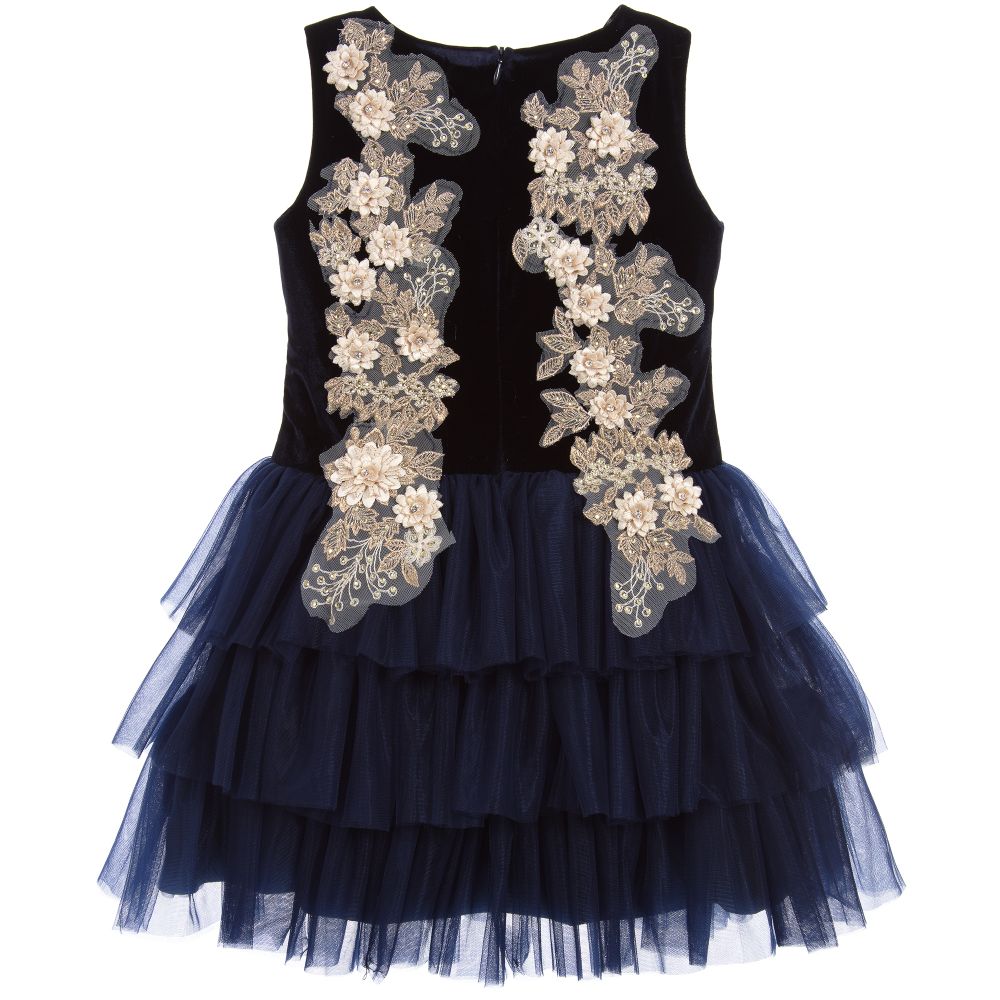 Le Mu-Blue Velvet & Tulle Dress | Childrensalon Outlet
