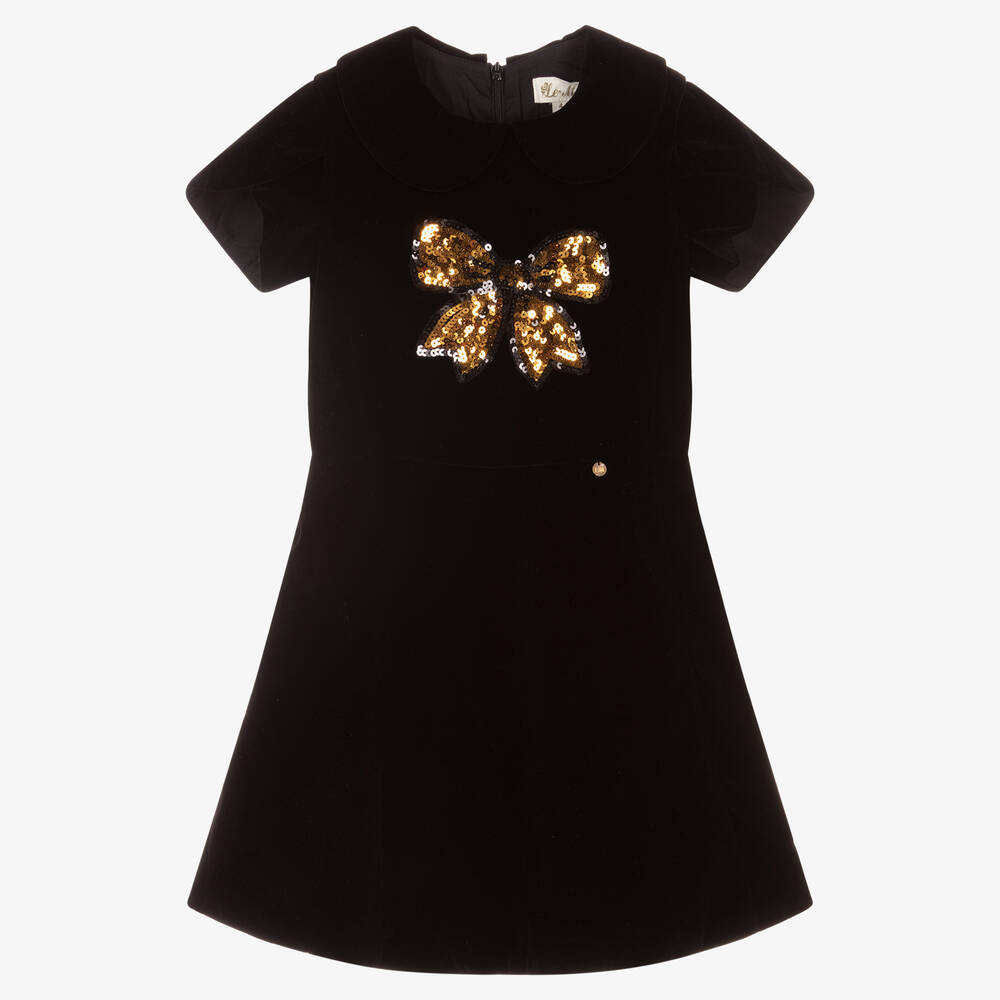 Le Mu - Girls Black Velvet Dress | Childrensalon