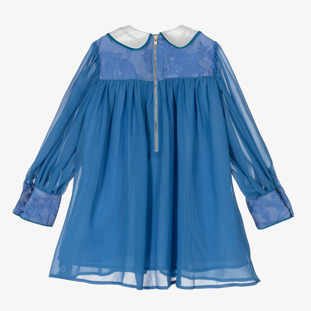 Le Mu-Girls Blue Chiffon Dress | Childrensalon Outlet