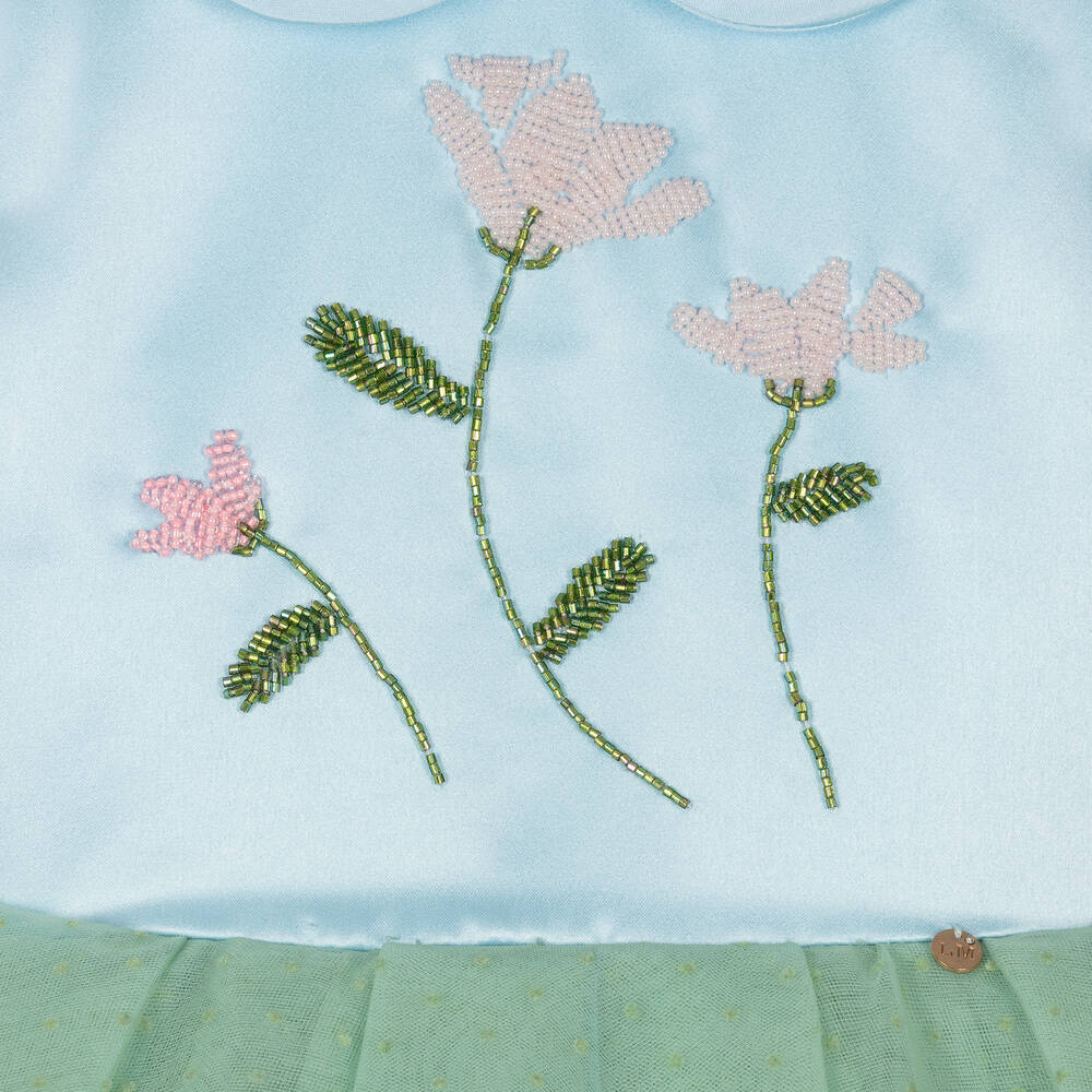 Le Mu-Girls Blue & Green Tulle Waterfall Dress | Childrensalon Outlet