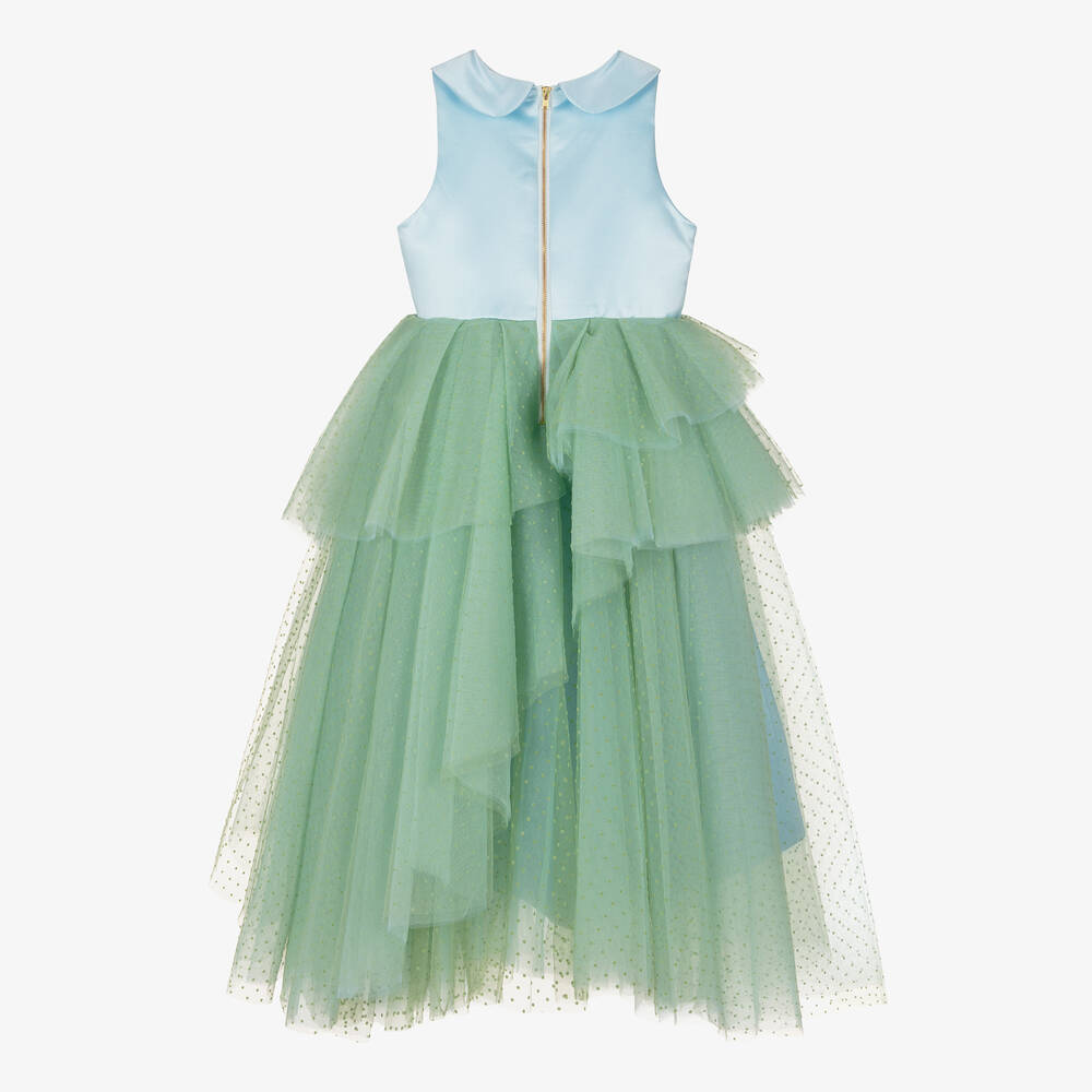 Le Mu-Girls Blue & Green Tulle Waterfall Dress | Childrensalon Outlet