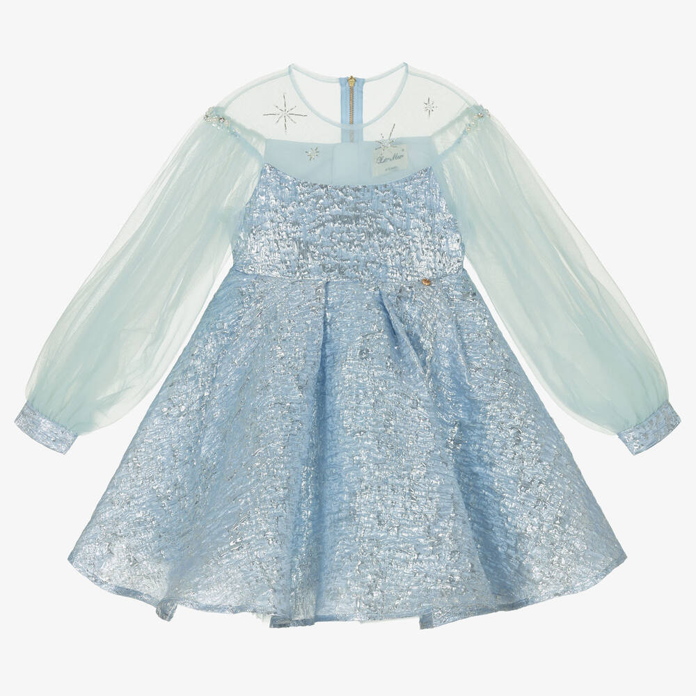 Le Mu - Robe bleue et argentée en brocart  | Childrensalon