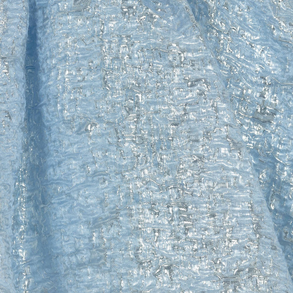 Le Mu-فستان بروكيد وتول لون أزرق وفضَّي | Childrensalon Outlet