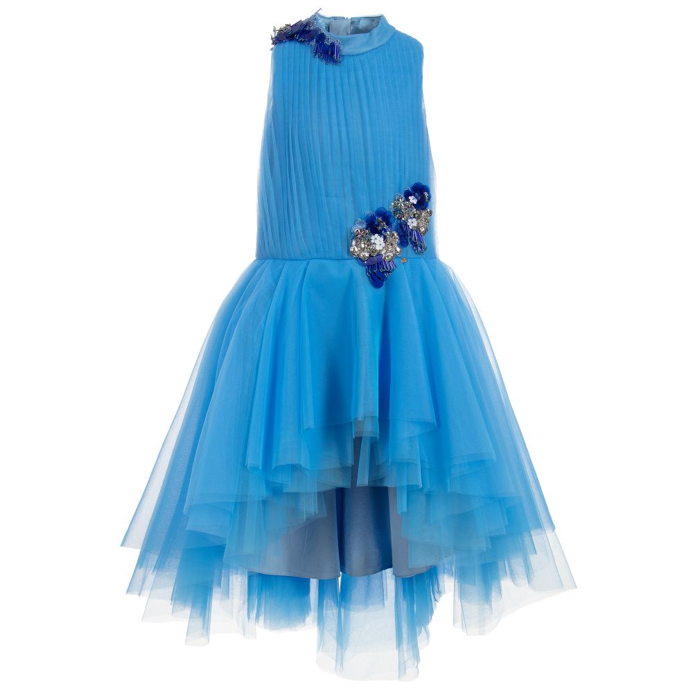 Le Mu - Girls Blue Tulle Dress | Childrensalon