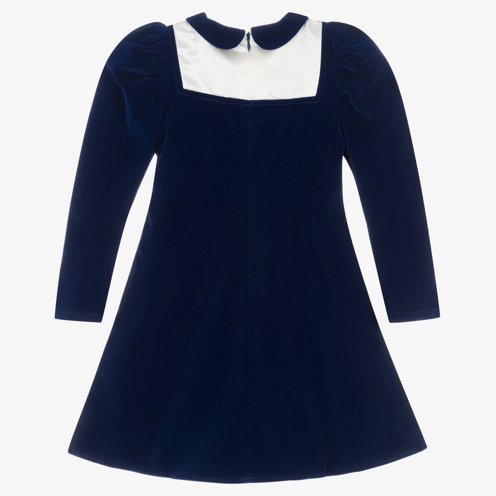 Le Mu-Girls Blue Velvet Dress | Childrensalon Outlet