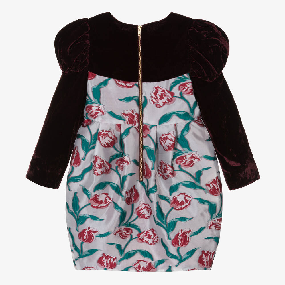 Le Mu-Girls Burgundy red & Silver Tulip Dress | Childrensalon Outlet