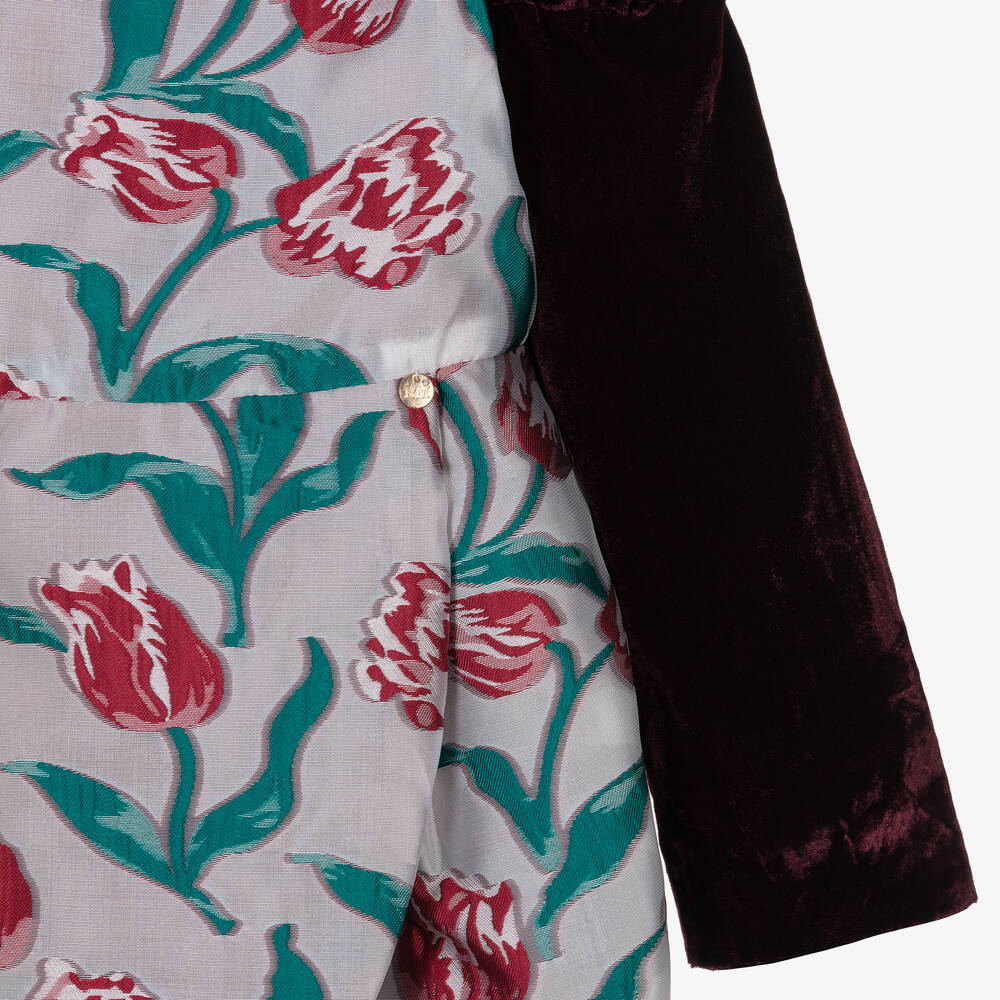 Le Mu-Girls Burgundy red & Silver Tulip Dress | Childrensalon Outlet
