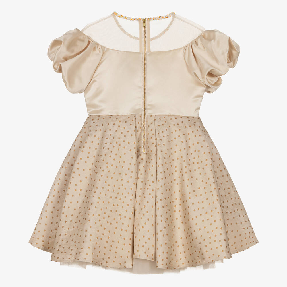 Le Mu-Girls Gold & Beige Jacquard Dress | Childrensalon Outlet