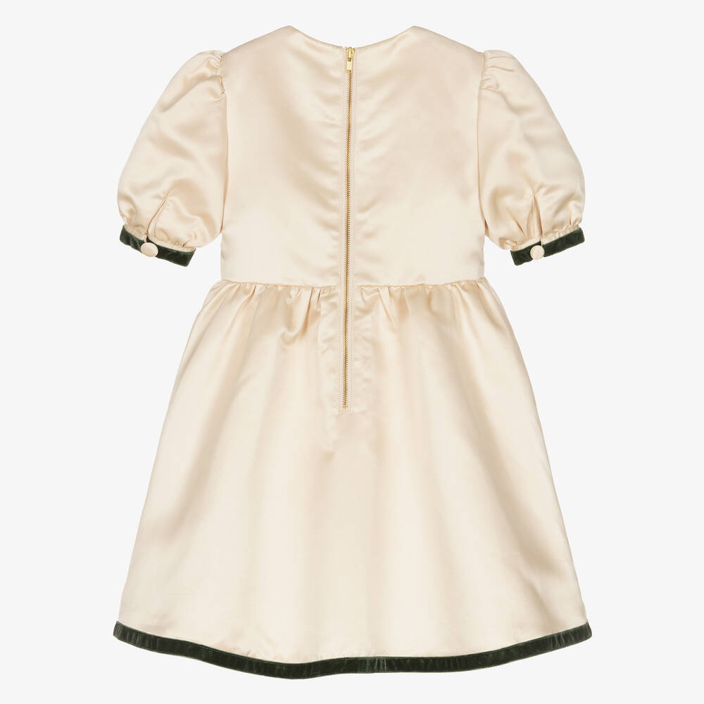 Le Mu-Girls Gold & Green Satin Dress | Childrensalon Outlet