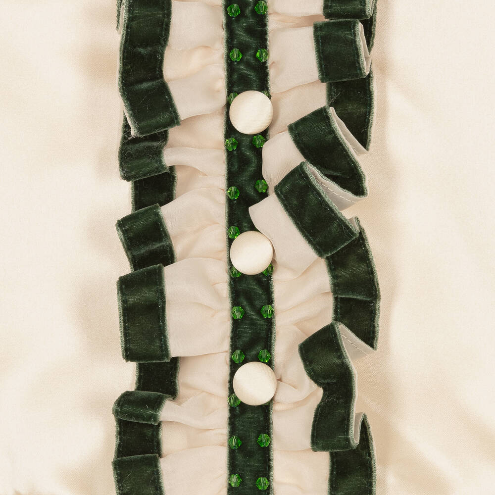 Le Mu-Girls Gold & Green Satin Dress | Childrensalon Outlet