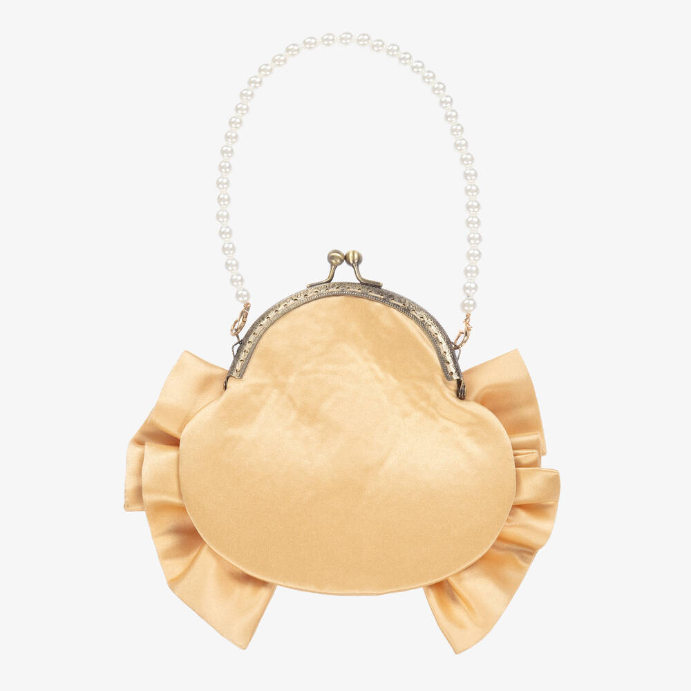 Le Mu-Girls Gold Satin Handbag (15cm) | Childrensalon Outlet