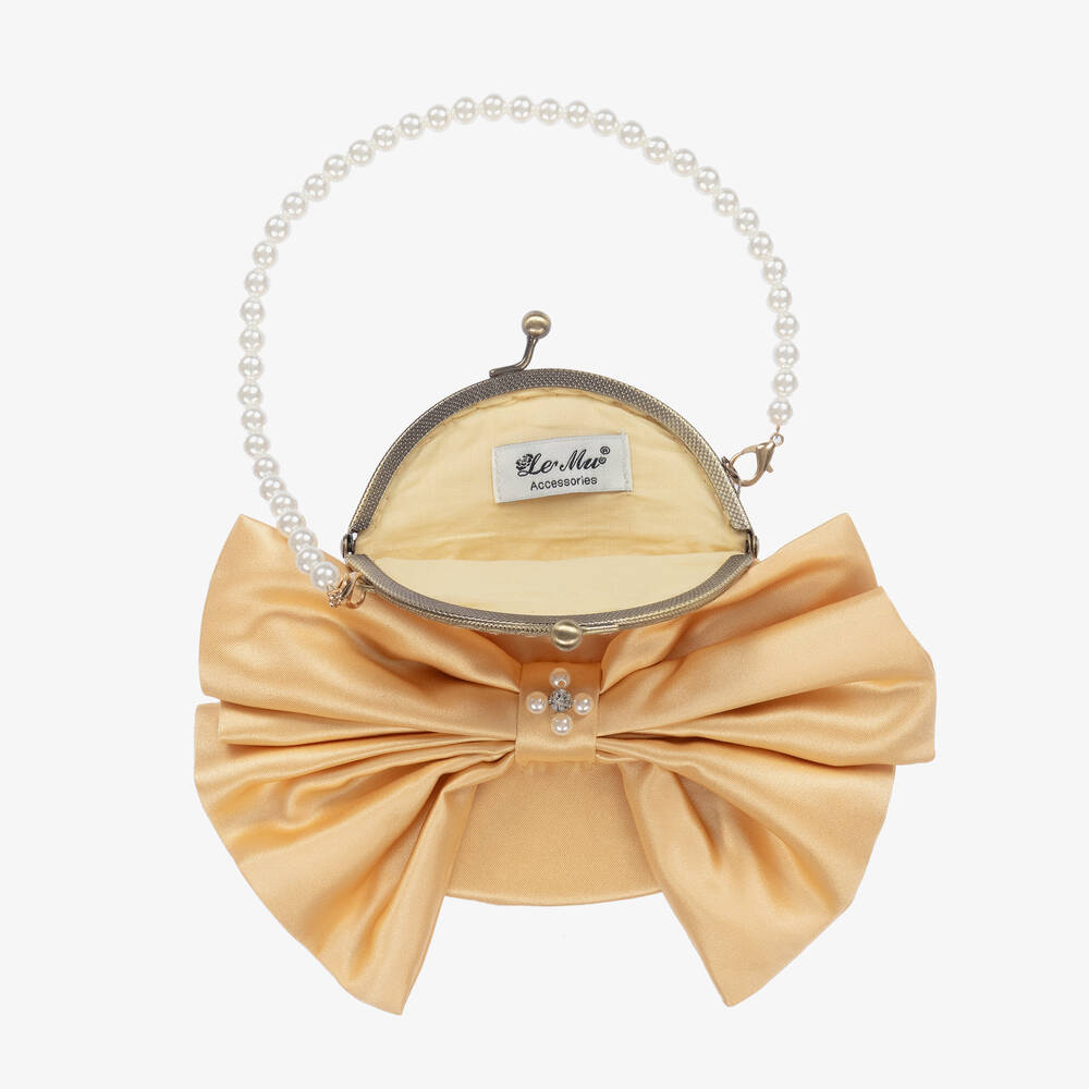 Le Mu-Girls Gold Satin Handbag (15cm) | Childrensalon Outlet