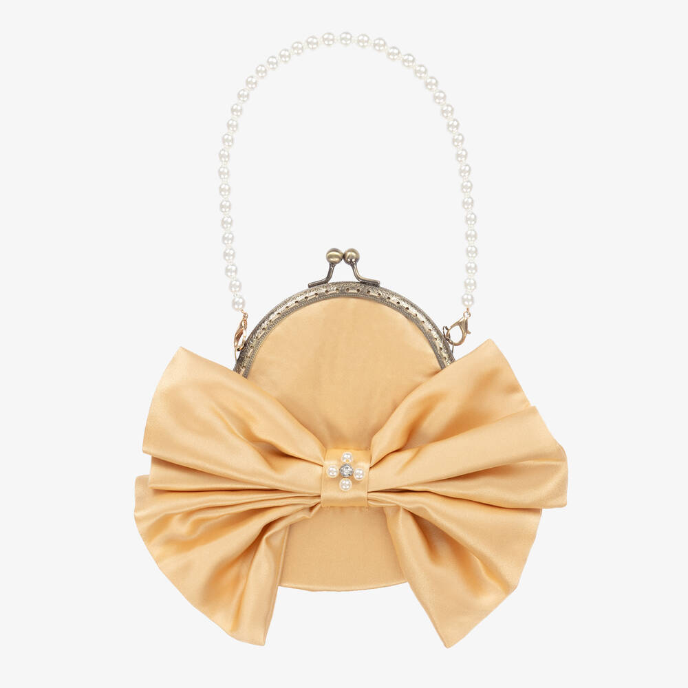 Le Mu-Girls Gold Satin Handbag (15cm) | Childrensalon Outlet