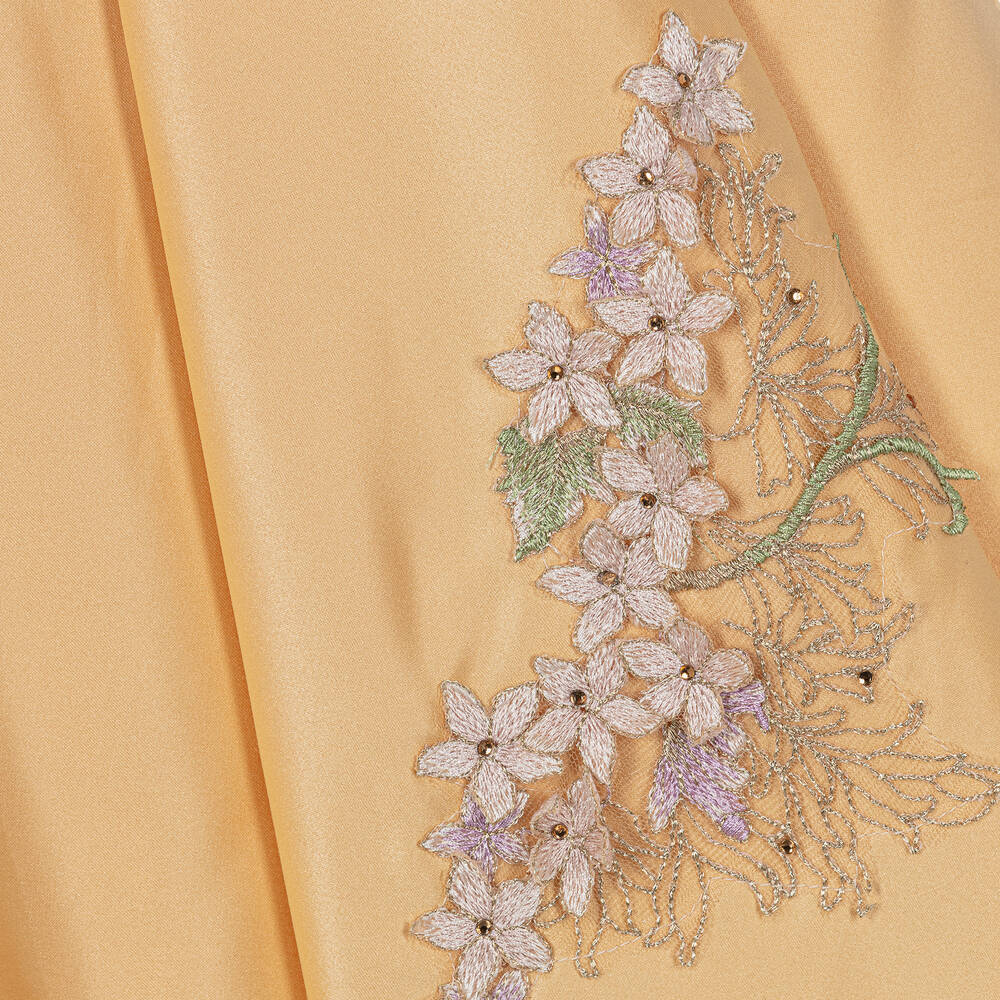 Le Mu-Girls Gold Taffeta Floral Dress  | Childrensalon Outlet