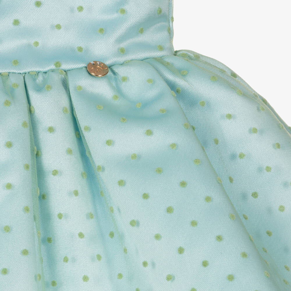 Le Mu-Girls Green Polka Dot Tulle Dress | Childrensalon Outlet
