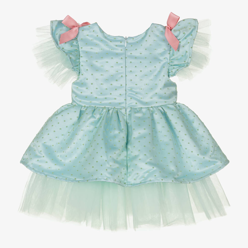 Le Mu-Girls Green Polka Dot Tulle Dress | Childrensalon Outlet