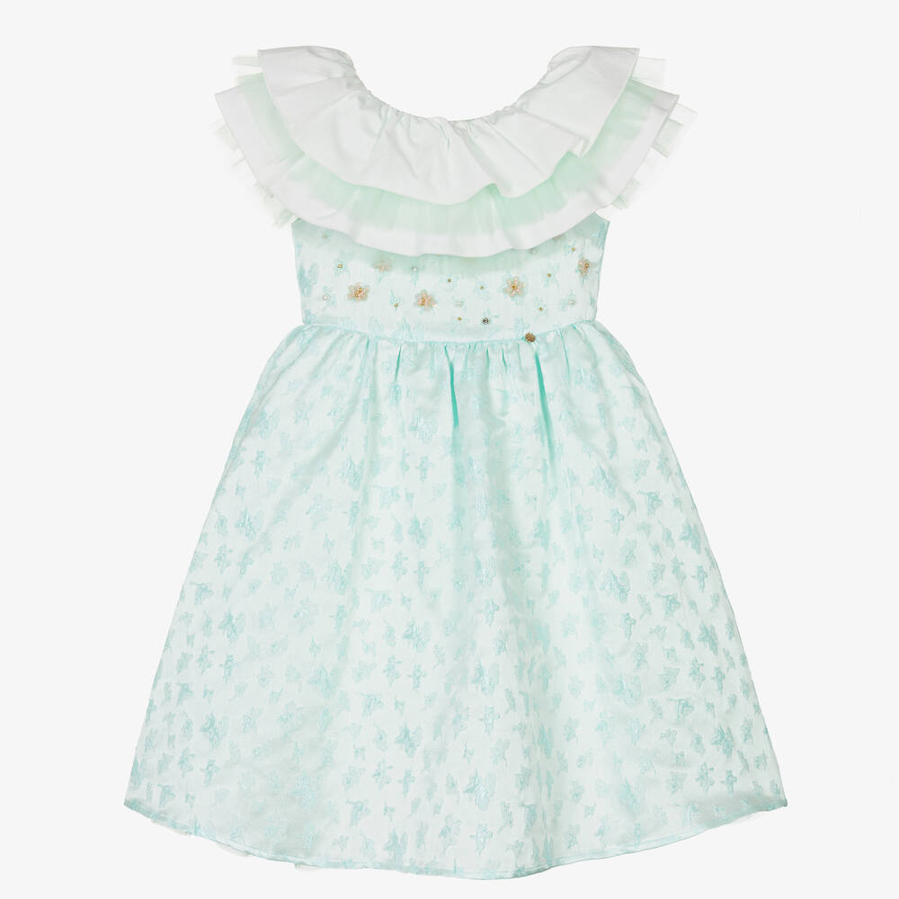 Le Mu-فستان جاكارد ساتان لون أخضر نعناعي | Childrensalon Outlet