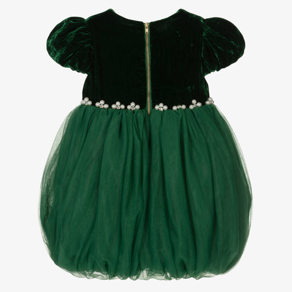 Le Mu Girls Green Velvet Dress Childrensalon Outlet