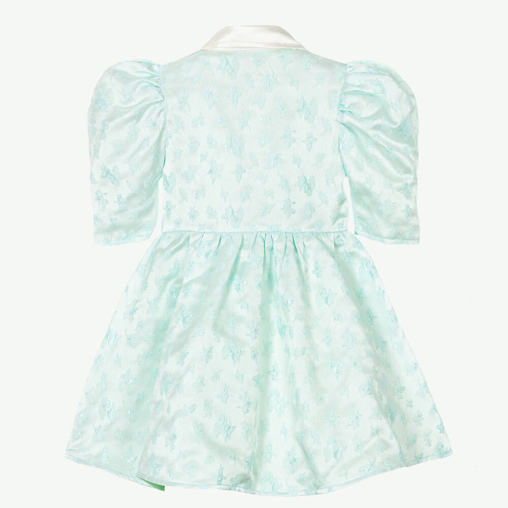 Le Mu-Girls Mint Green Satin Jacquard Dress | Childrensalon Outlet
