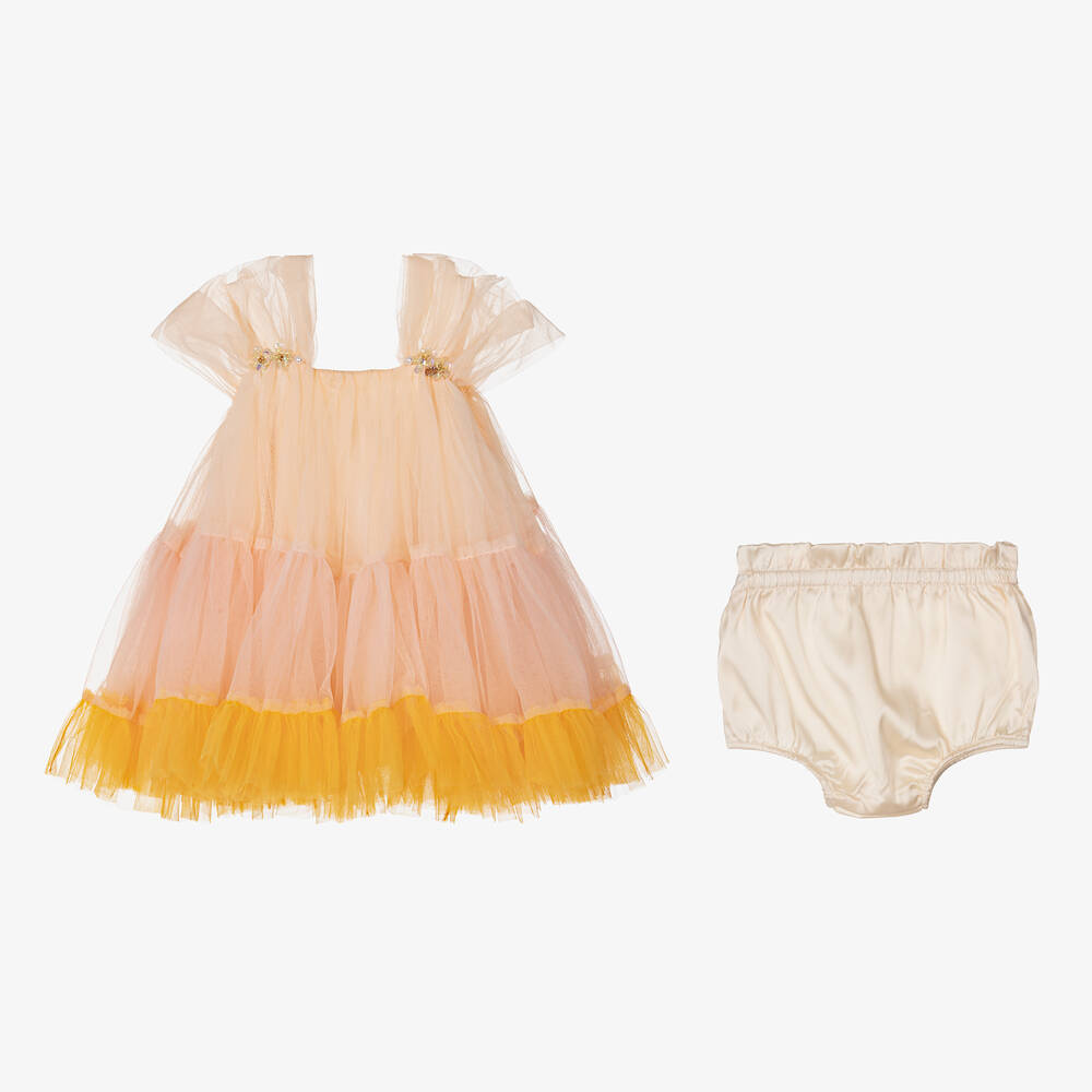 Le Mu-Оранжево-желтое платье из тюля для девочек | Childrensalon Outlet