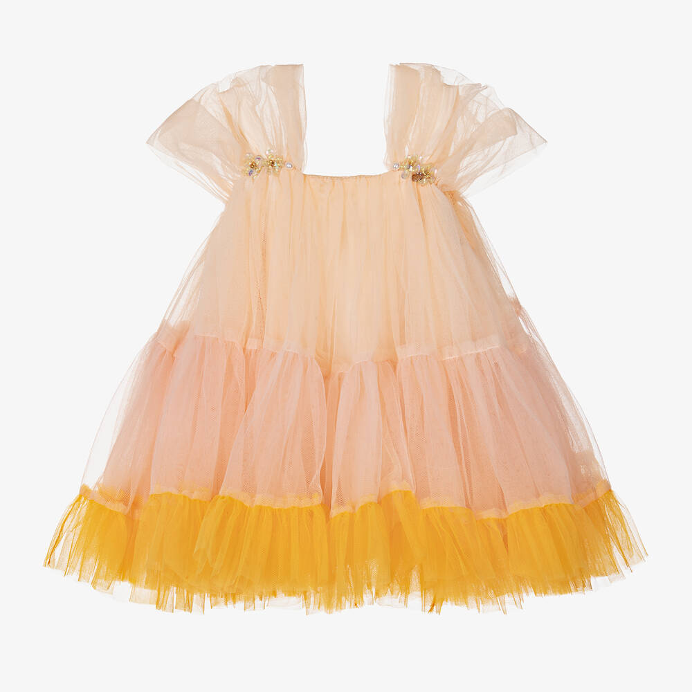 Le Mu-Оранжево-желтое платье из тюля для девочек | Childrensalon Outlet