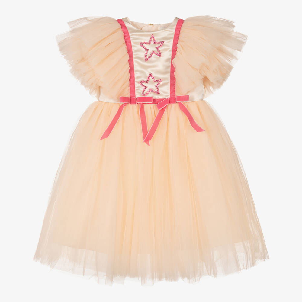 Le Mu - Robe rose pastel en tulle à étoiles | Childrensalon