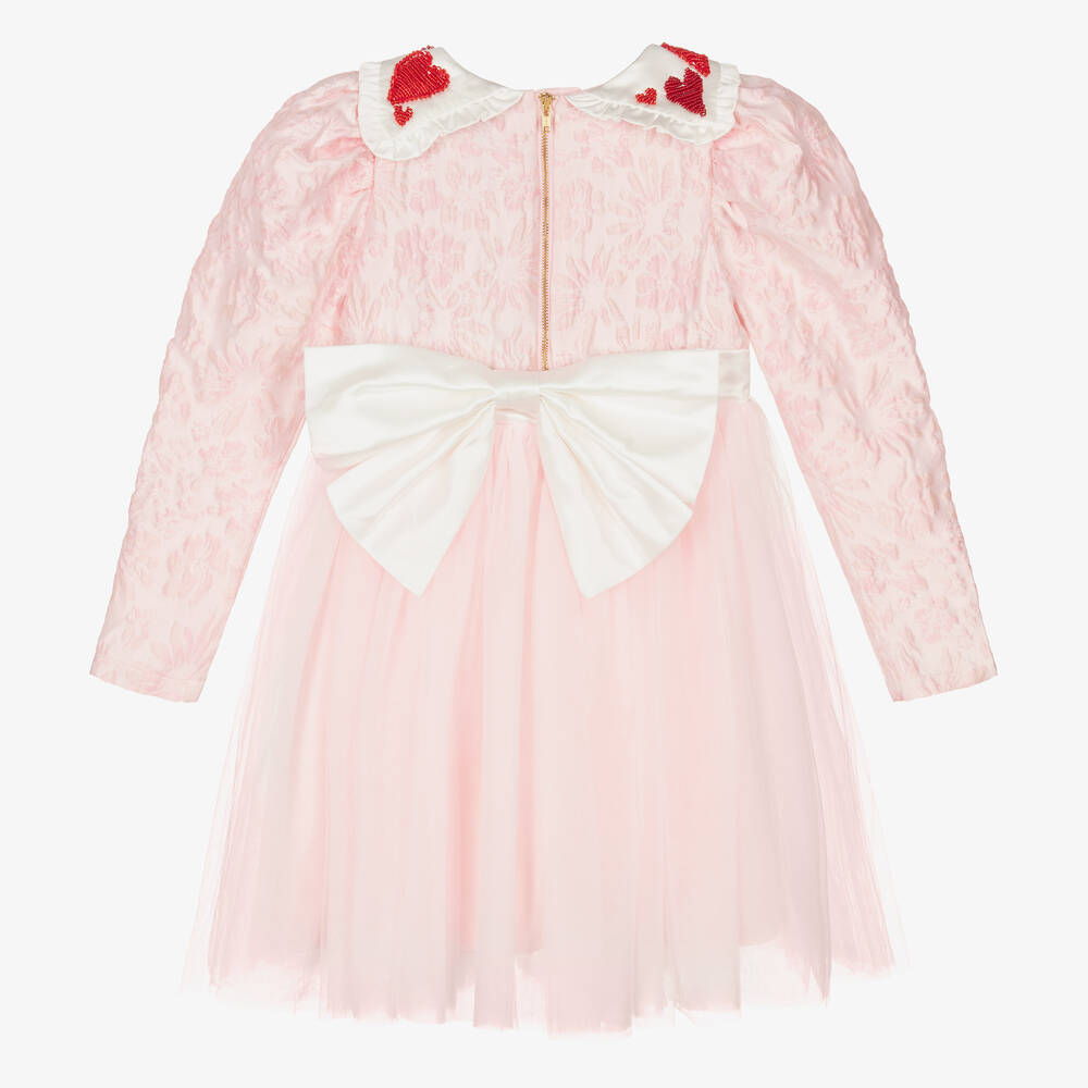 Le Mu-Girls Pink Brocade Tulle Dress | Childrensalon Outlet