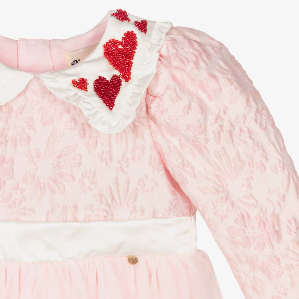 Le Mu-Girls Pink Brocade Tulle Dress | Childrensalon Outlet