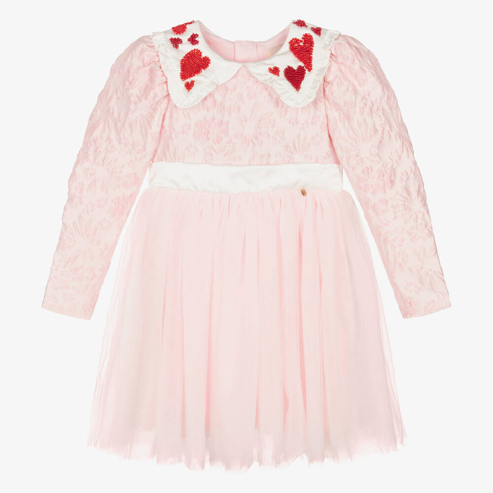 Le Mu - Girls Pink Brocade Tulle Dress | Childrensalon