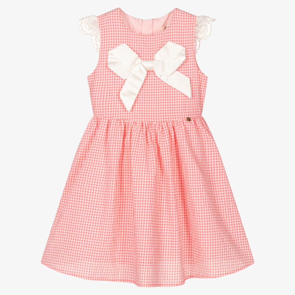 Le Mu - Girls Pink Check Dress | Childrensalon