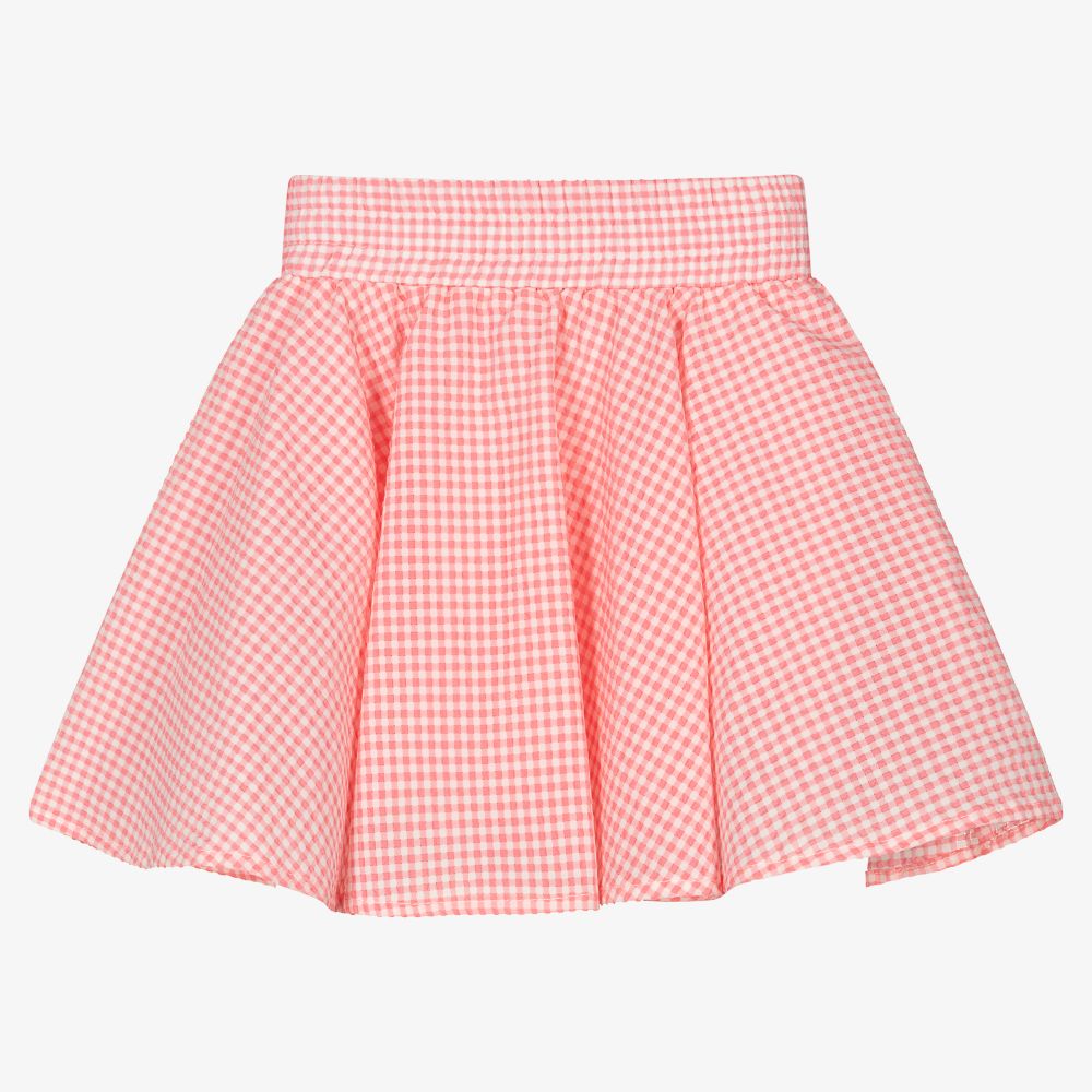 Le Mu - Girls Pink Check Skirt | Childrensalon