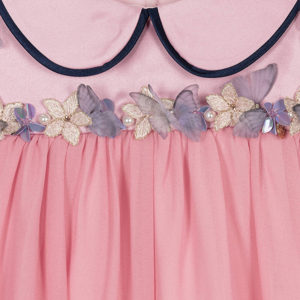 Le Mu-Girls Pink Chiffon Butterfly Dress | Childrensalon Outlet