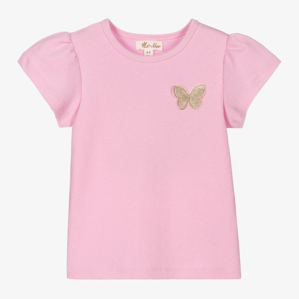 Le Mu - Girls Pink Cotton T-Shirt | Childrensalon