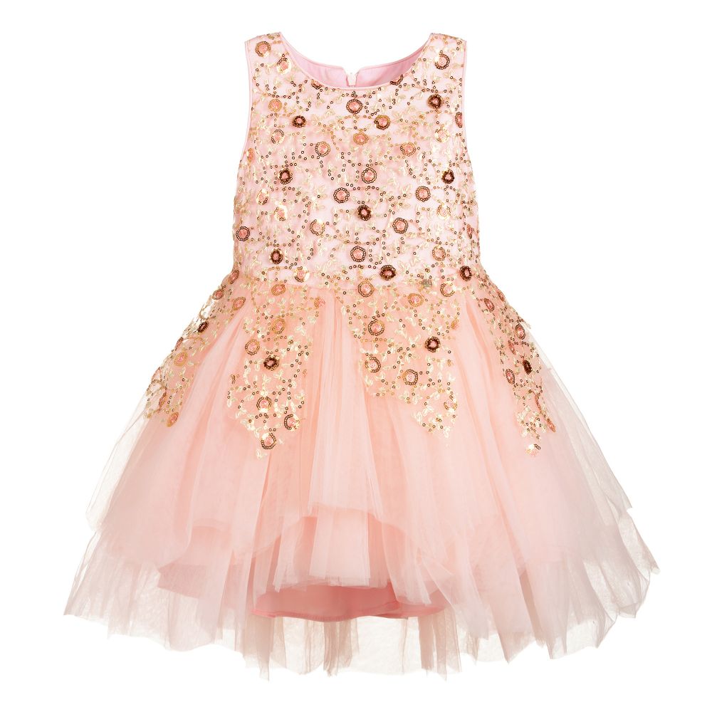 Le Mu - Girls Pink Embroidered Dress | Childrensalon