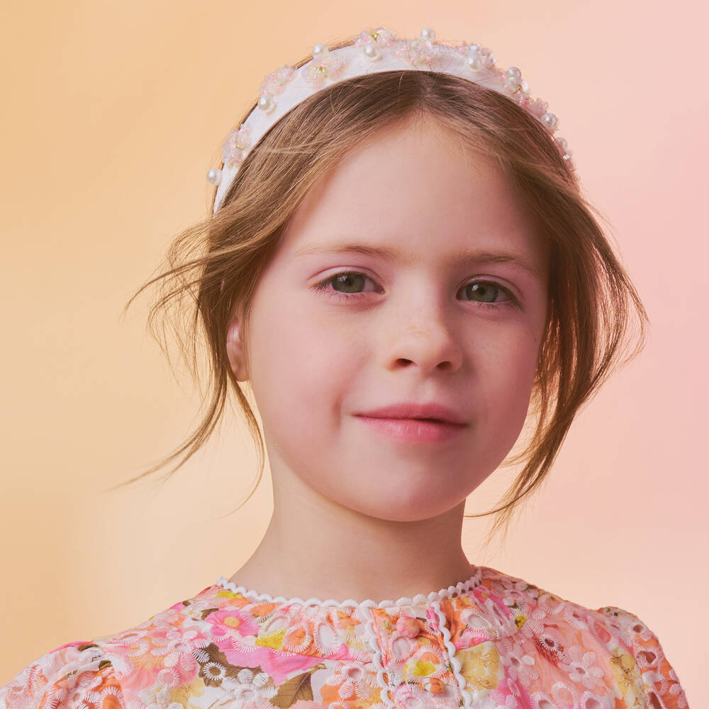 Le Mu-طوق للشعر بروكاد لون زهري مزين بلؤلؤ وخرز | Childrensalon Outlet