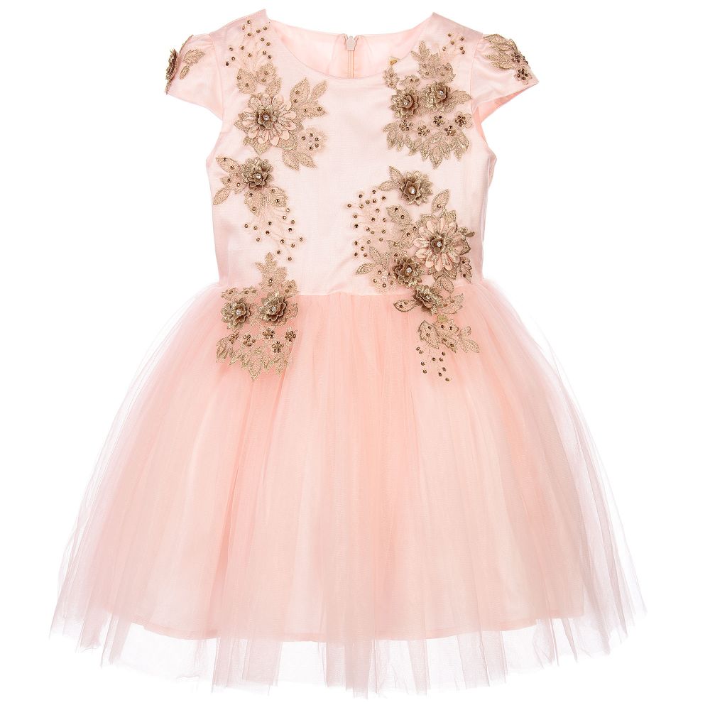 Le Mu - Розово-золотистое платье из тюля для девочек | Childrensalon