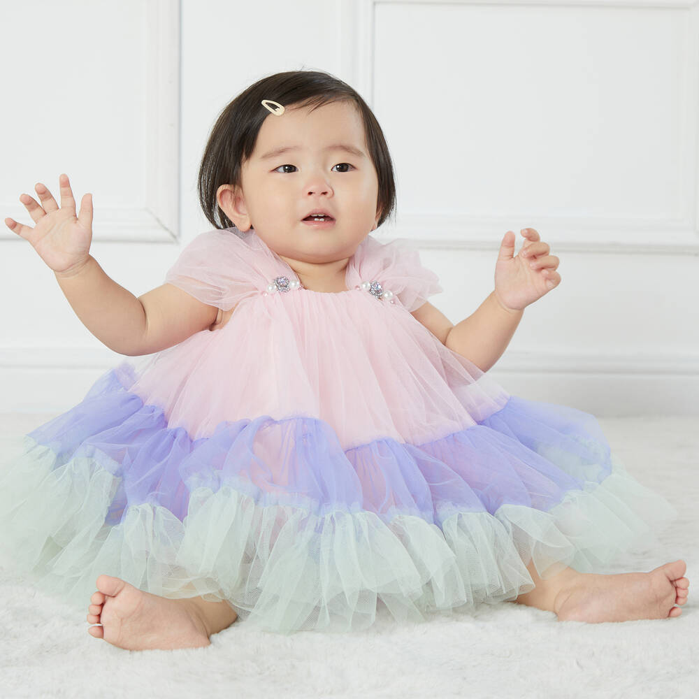 Le Mu-Girls Pink & Purple Tulle Dress | Childrensalon Outlet