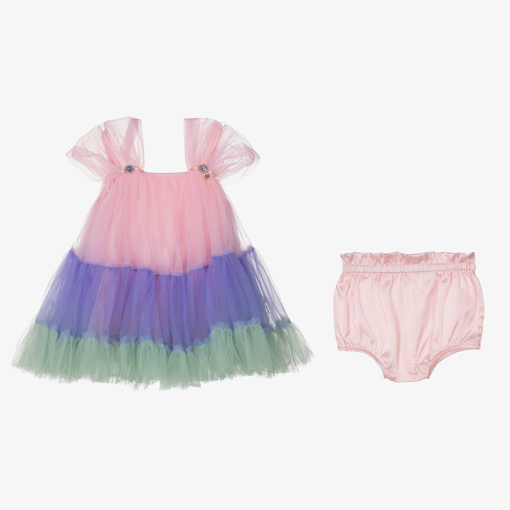 Le Mu-Girls Pink & Purple Tulle Dress | Childrensalon Outlet