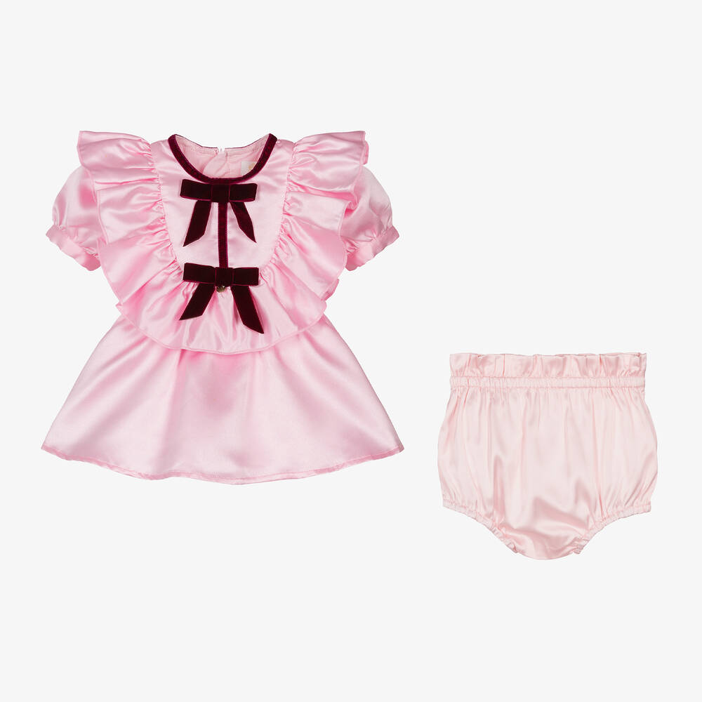 Le Mu-Girls Pink Satin Dress | Childrensalon Outlet