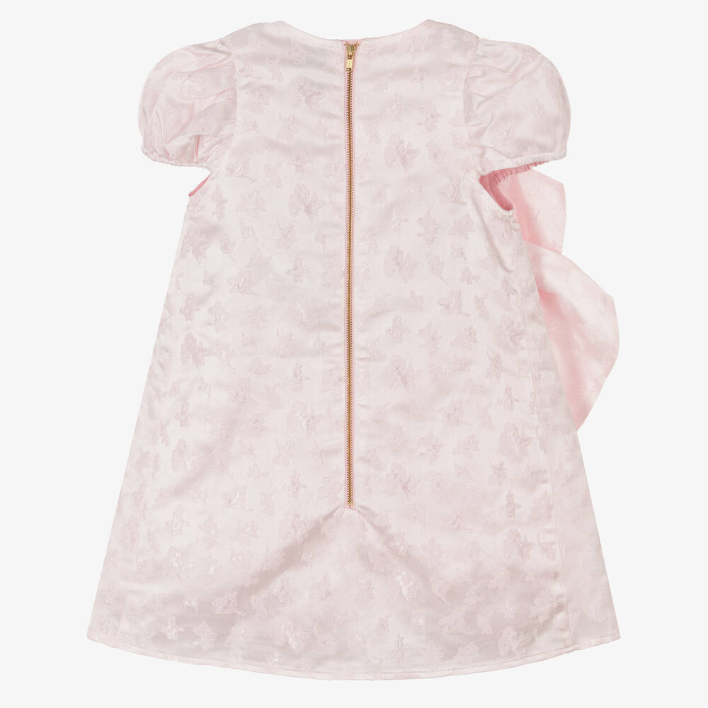 Le Mu-Розовое жаккардовое платье из атласа с бантом | Childrensalon Outlet