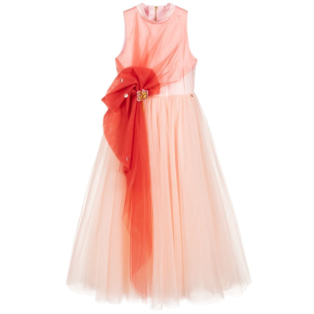 Le Mu - Girls Pink Satin & Tulle Dress | Childrensalon