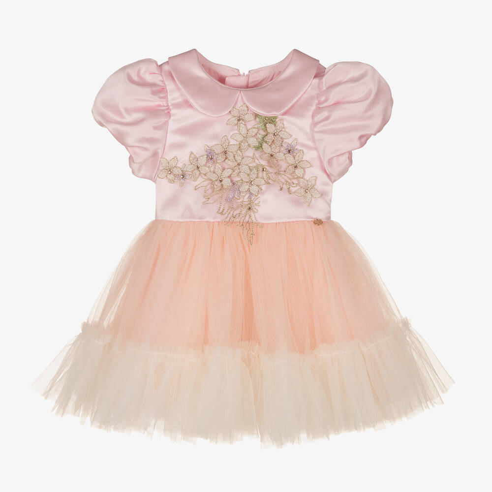 Le Mu - Girls Pink Satin & Tulle Dress | Childrensalon